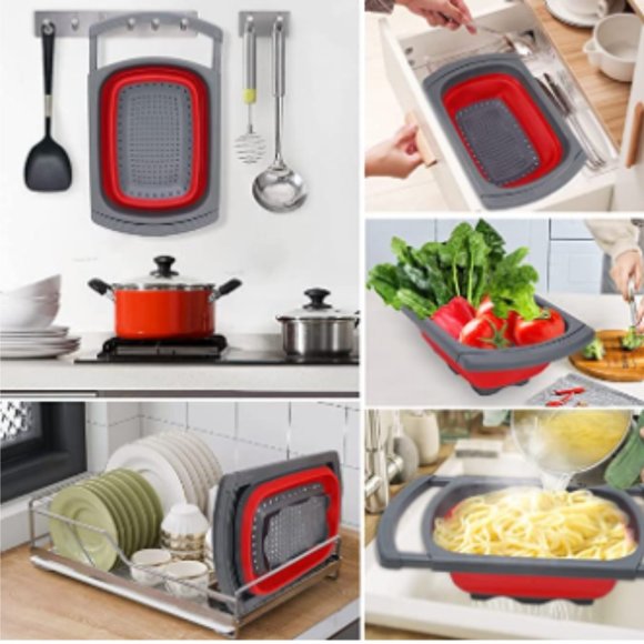 Collapsible Strainer w/ Extendable Handle Over The Sink - Silicone Colander 6Qt - Picture 7 of 10